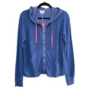 Sundry Womens Blue Zip-Up Hoodie With Pink Drawstrings NWT Small